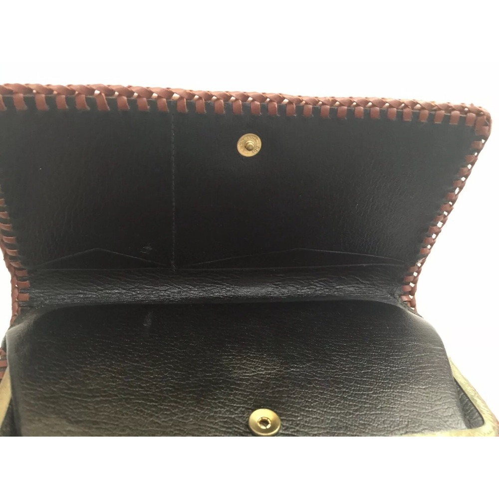 Vintage 70s Ladies Kiss Checkbook wallet tooled Leather Clutch - Picture 4 of 8